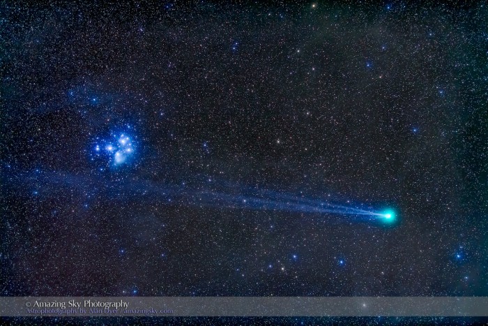 Comet Lovejoy and the Pleiades (Jan 18, 2015)
